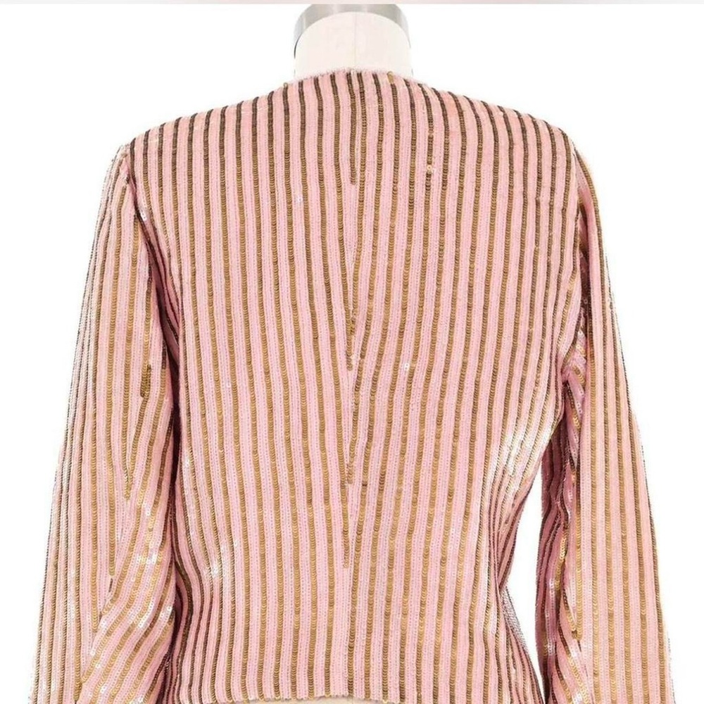 Vintage Escada Pink and Gold Sequin Striped Longline Blazer Statement Jacket - Picture 4 of 9